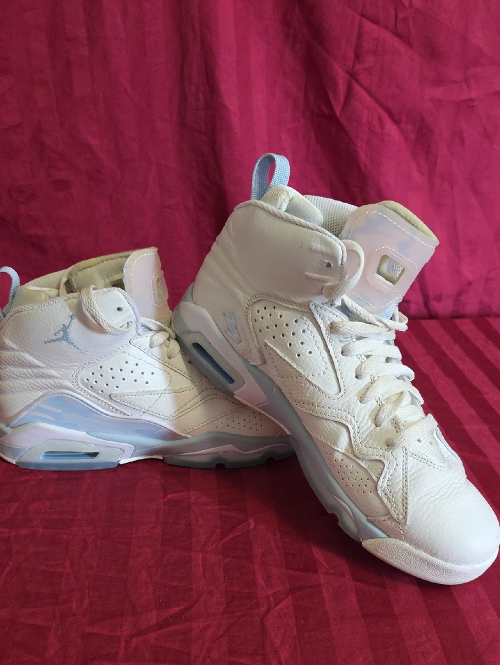 Jordan Kids' White and Light Blue High-Top Sneakers Size 6Y